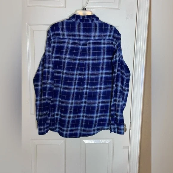Woolrich Shirt Mens L Heavyweight Brushed Cotton Brawny Flannel Blue Plaid‌‌‌‌ - Picture 6 of 10
